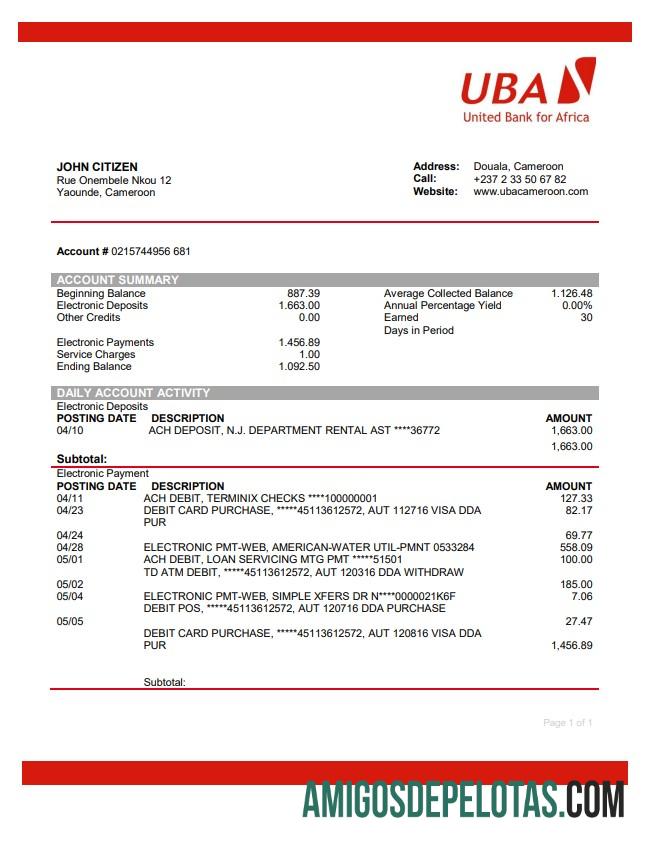 Cameroon UBA Bank amostra